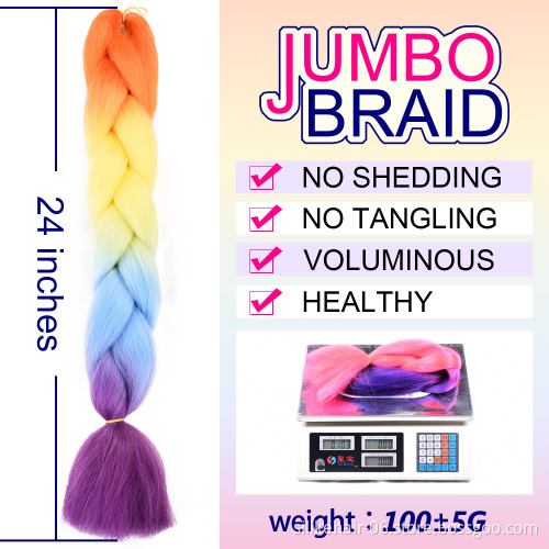 Crochet Braids Expression attachment Synthetic Expression Braiding Bulk  Hair 24" 100g jumbo braiding hair ombre rainbow